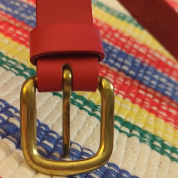 Women\'s Vintage‎ red leather belt with gold tone coins lux main image 4